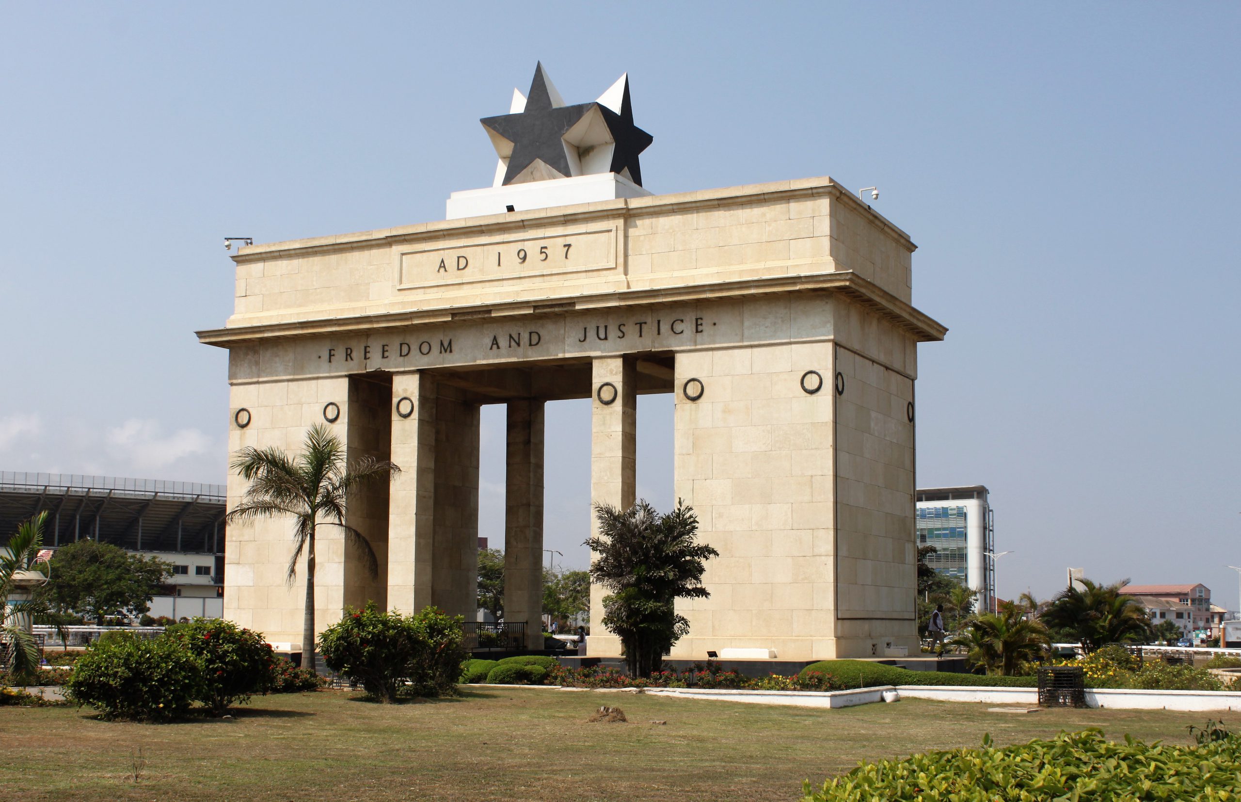 A large concrete structure with a star on top.