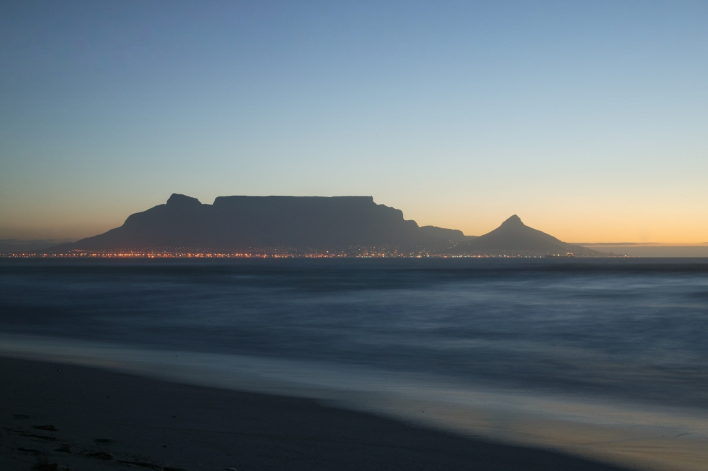 A view of table mountain from the beach.