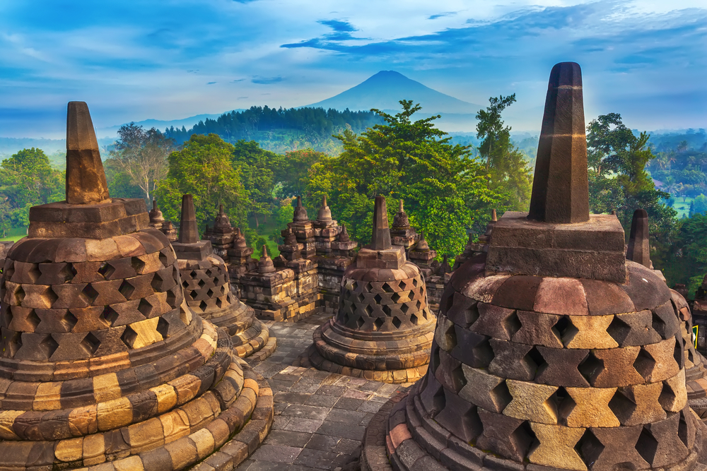 A view of the top of an ancient temple.